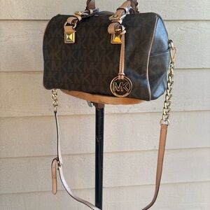 Michael Kors Black and Tan Satchel leather Bag